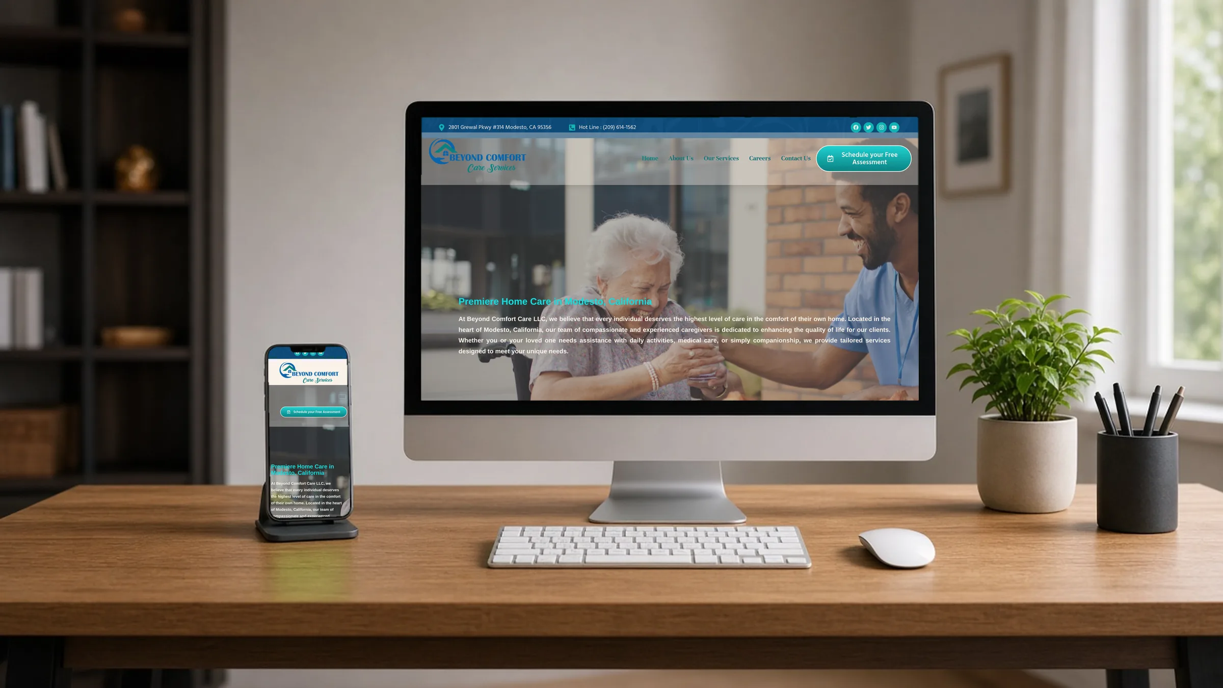 Beyond Comfort Care Services home-care website shown on desktop and mobile