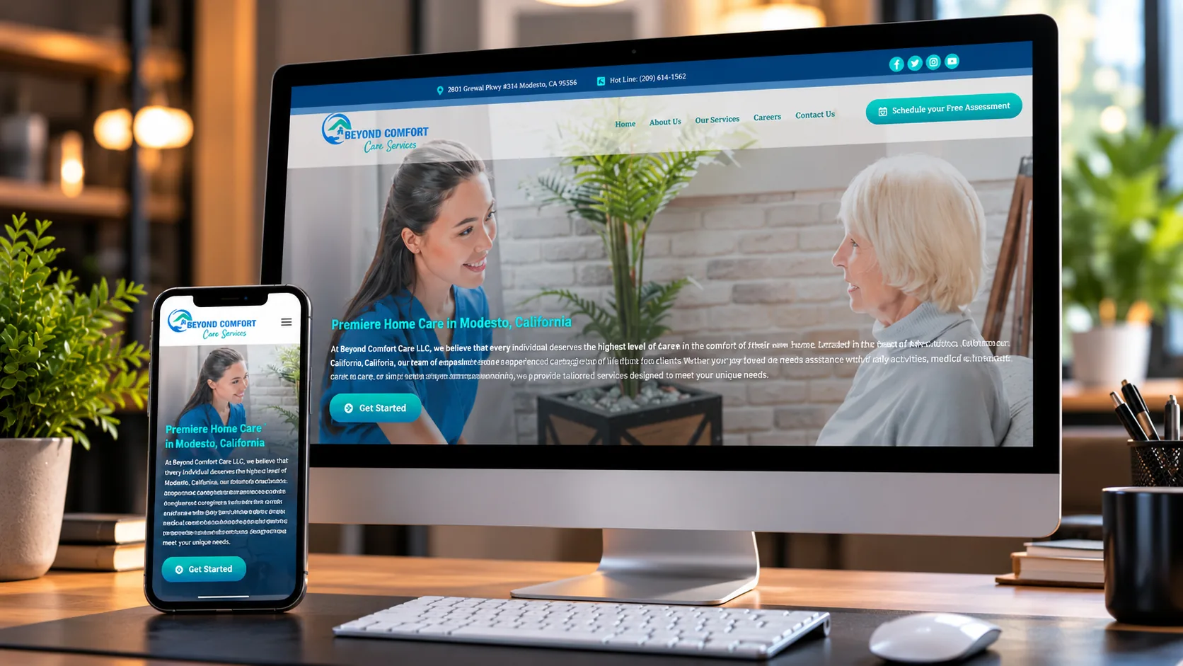 Client website shown on realistic desktop computer and phone
